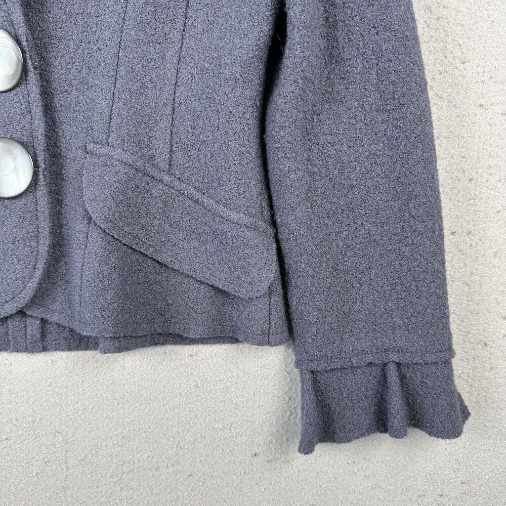 Vivian Shyu Wool Blazer Jacket Women’s Small Navy Blue Ruffle Button Front - Picture 2 of 16